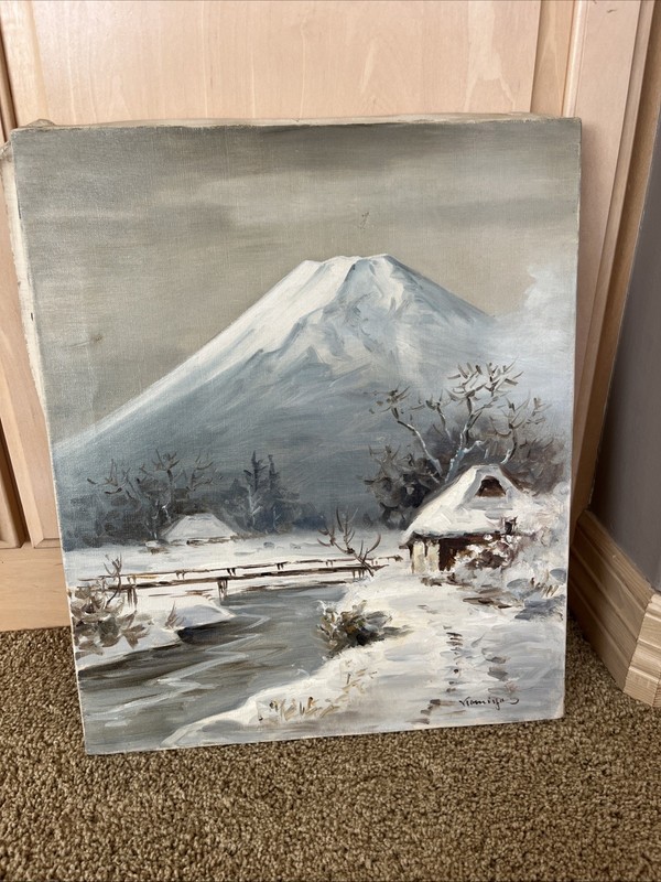 Rare Mid-Century Sekai Do Japanese Painting Mount Fuji Signed No Frame