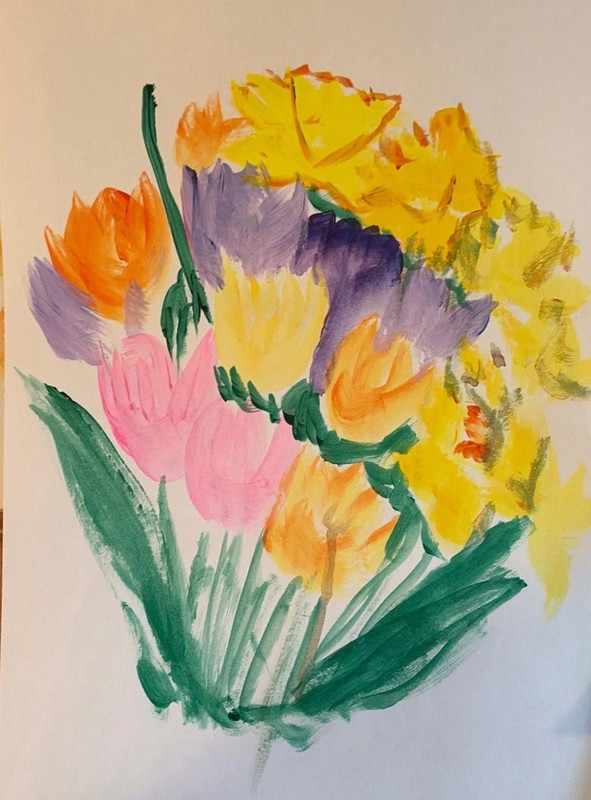 Original Flower 11×14 Paper Painting Pink Yellow Purple Acrylic Living Room Art