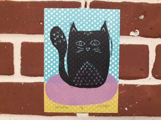 Cat Linocut Print Art Original Art Modern Cat Lover Gift Linoleum Print