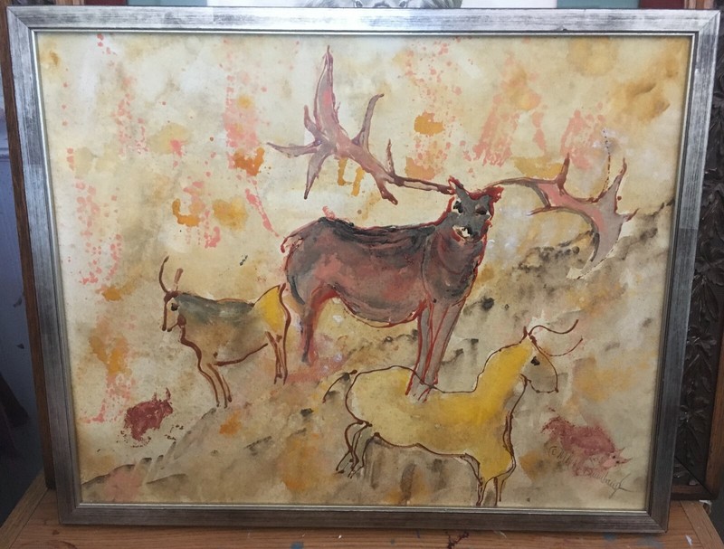Original Megaloceros Painting Martha D.D. Brumbaugh Signed Framed Irish Elk Artw