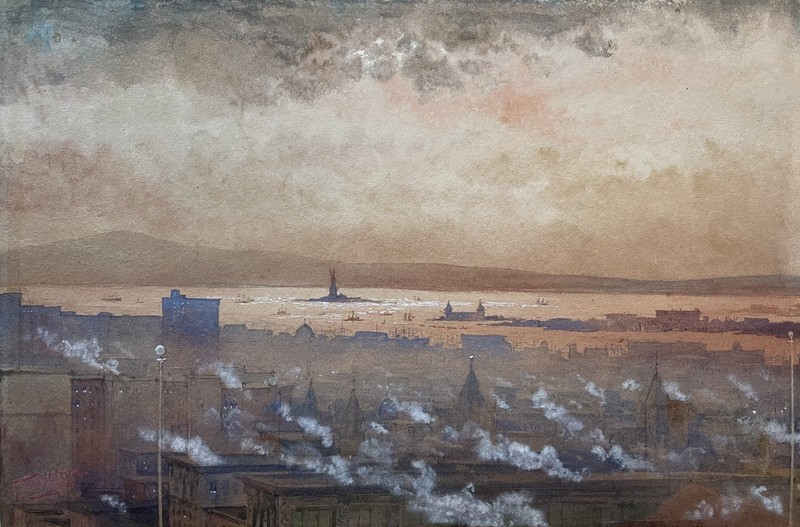 Original watercolor of New York, Statue of Liberty, by Francis H. Cruess, c.1900