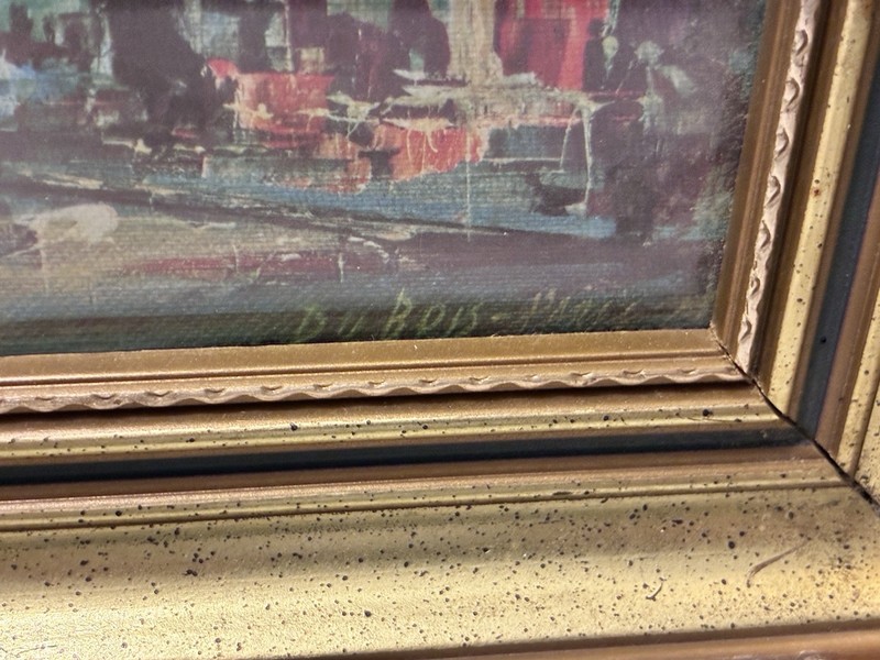 Vintage Painting of a Paris Street SIGNED DUBOIS in Gold Wood Frame 11 1/2 X 13” gallery