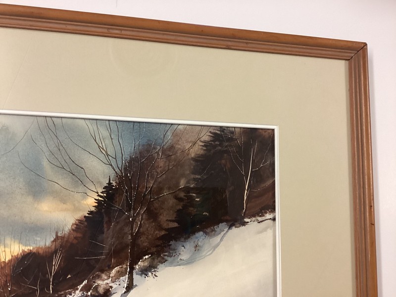 Dennis Fringe Winter Sunset Landscape Watercolor Well Framed gallery
