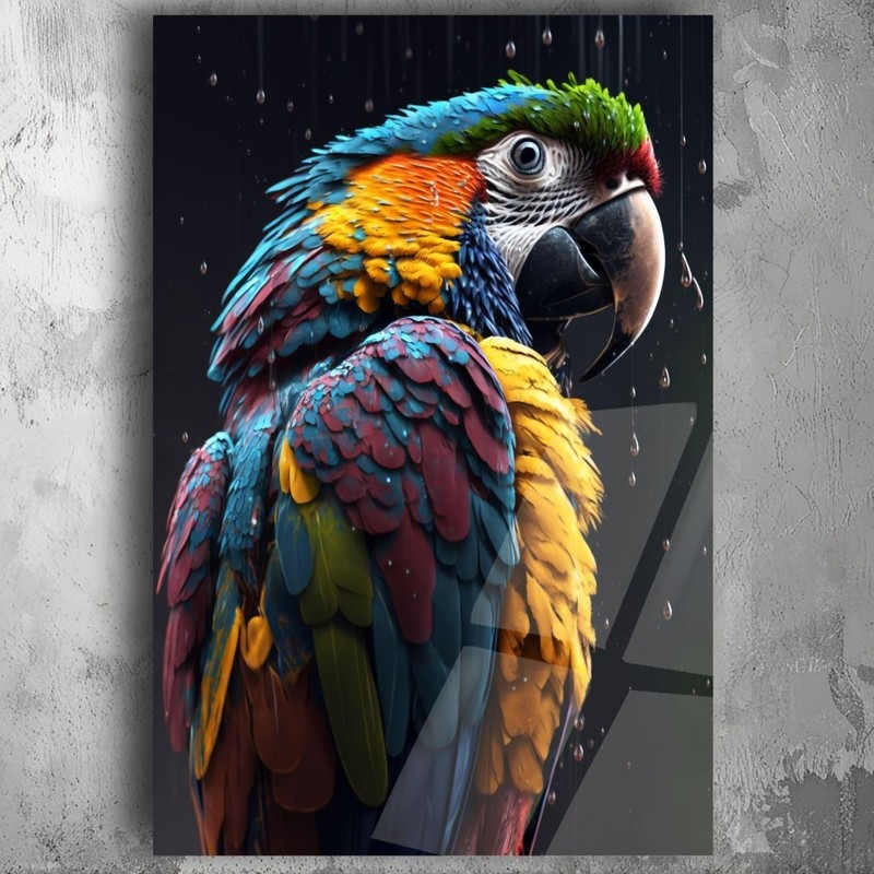 3D Painting Parrot Bird Art UV Printed Acrylic Glass Modern Pet Wall Decor