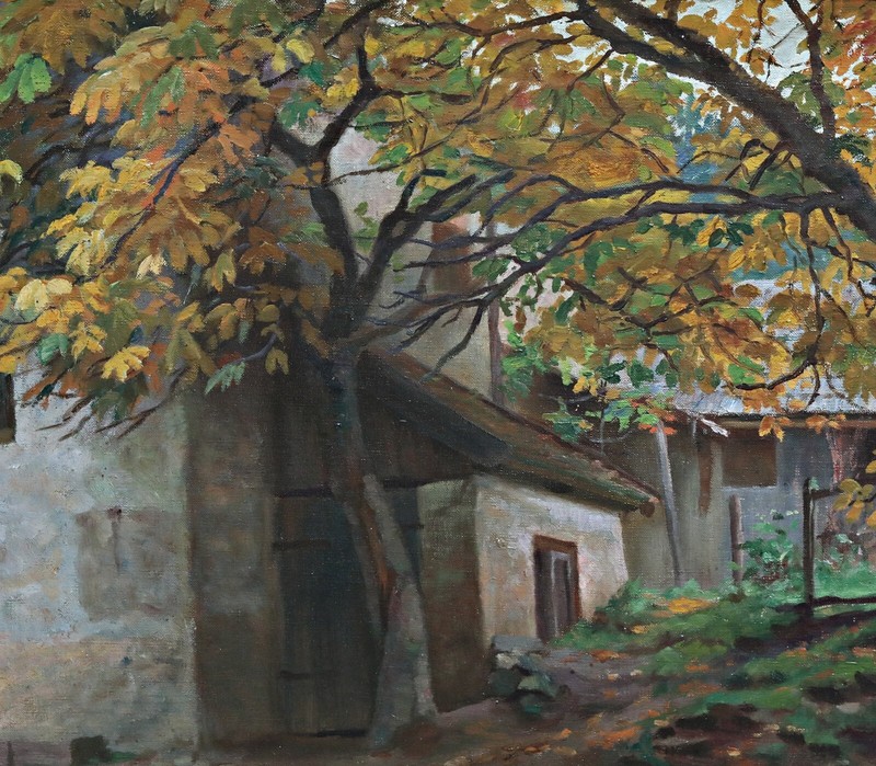 Autumn Landscape Farm – Oil On Canvas – Signed – Painting With Frame gallery