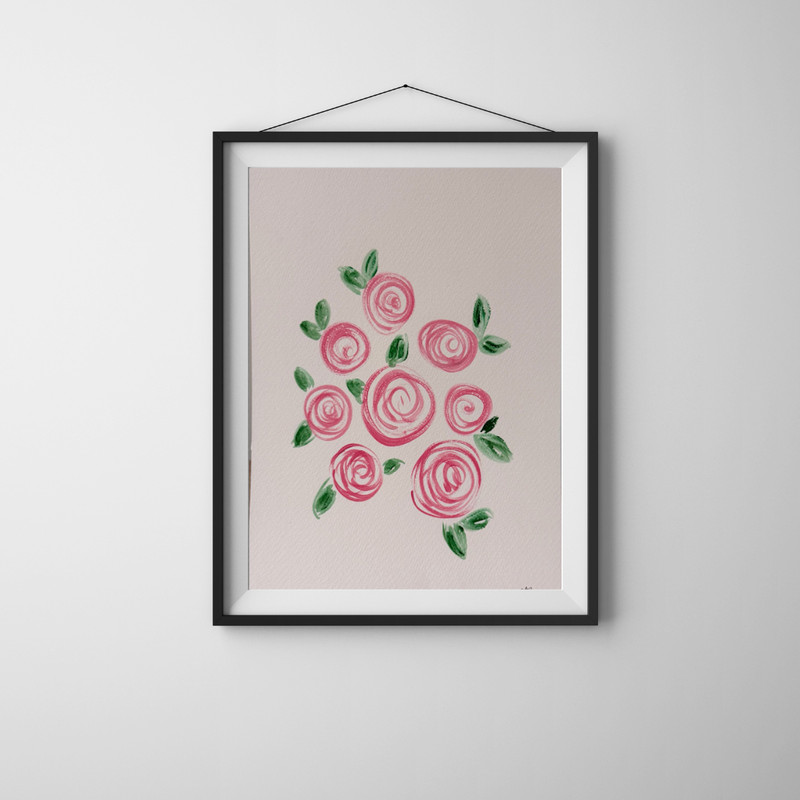 Abstract Acrylic Rosebud Flowers Art on 9×12 Watercolor Paper