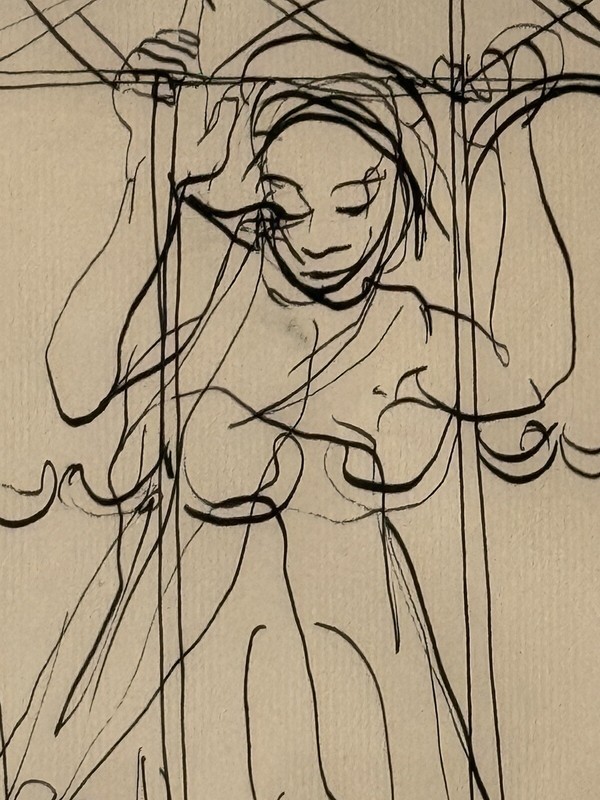 FRANCIS DE ERDELY ANTIQUE MODERN ABSTRACT WOMAN INK DRAWING PAINTING OLD ART 50s gallery