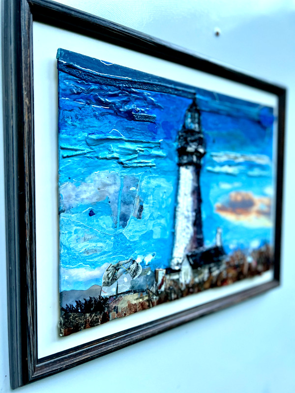 HOMEWARD FOUND Yaquina Bay Lighthouse Mixed Media Collage Painting - Original gallery