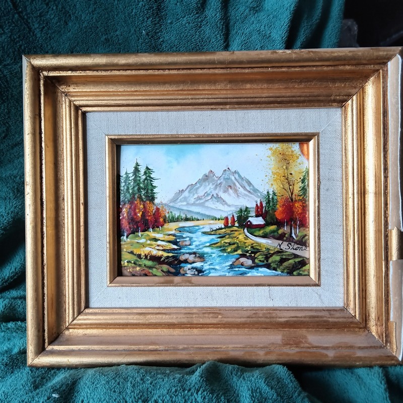 Enamel on Copper Art Painting Signed N. Stone