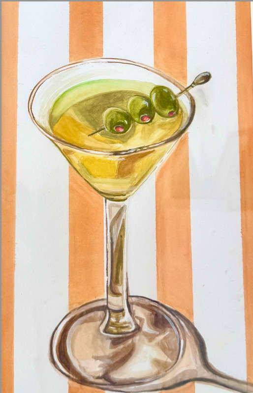 Original Artwork «Martini with Olives» 12″x16″ Watercolor Painting on Paper