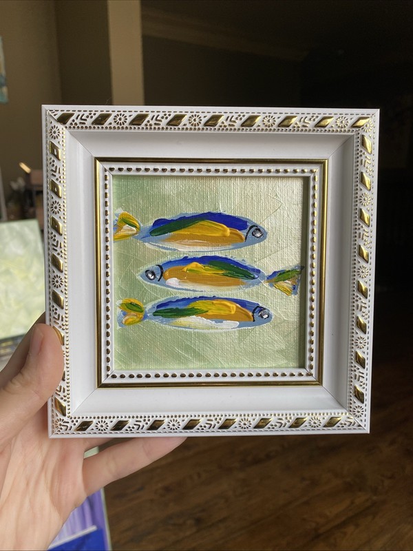Sardines,abstract Fish,Original Acrylic Painting On Canvas Panel,4/4 Framed