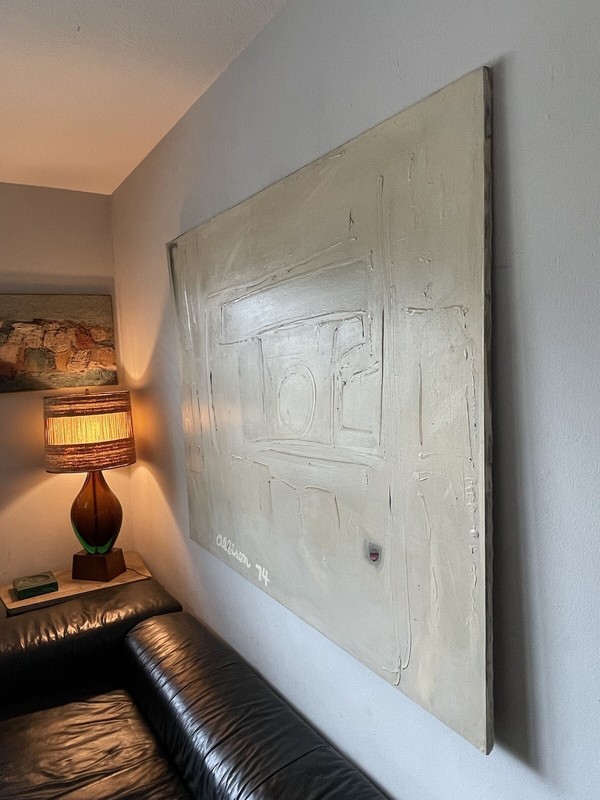 LARGE VINTAGE MODERN ABSTRACT EXPRESSIONIST OIL PAINTING OLD MODERNISM 1974 gallery
