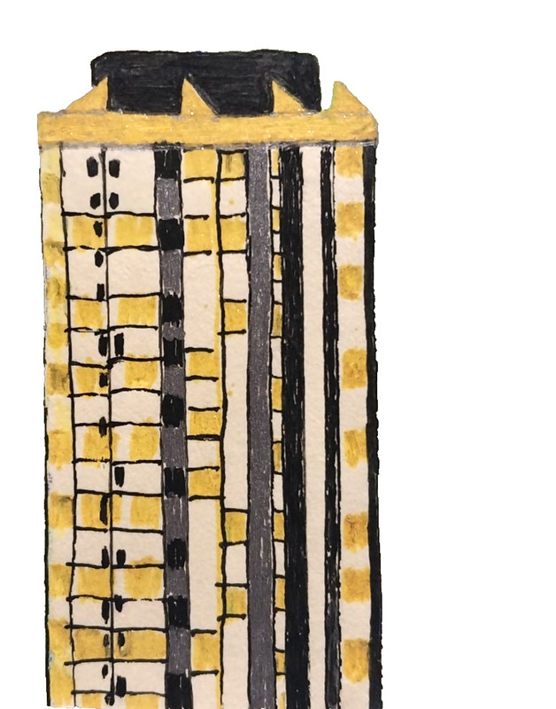 Building ACEO 3.5×2.5 inch Original Painting Signed Watercolor City Art BACH