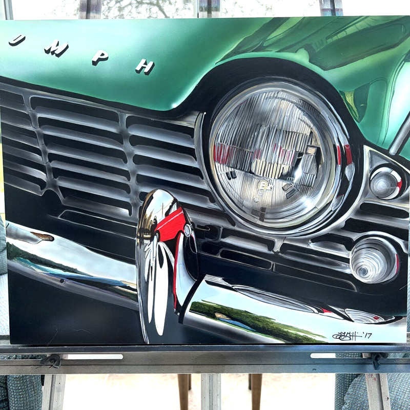 PAINTING TRIUMPH TR4 AIRBRUSHED HAND PAINTED CHARITY ITEM 16" X 20" gallery