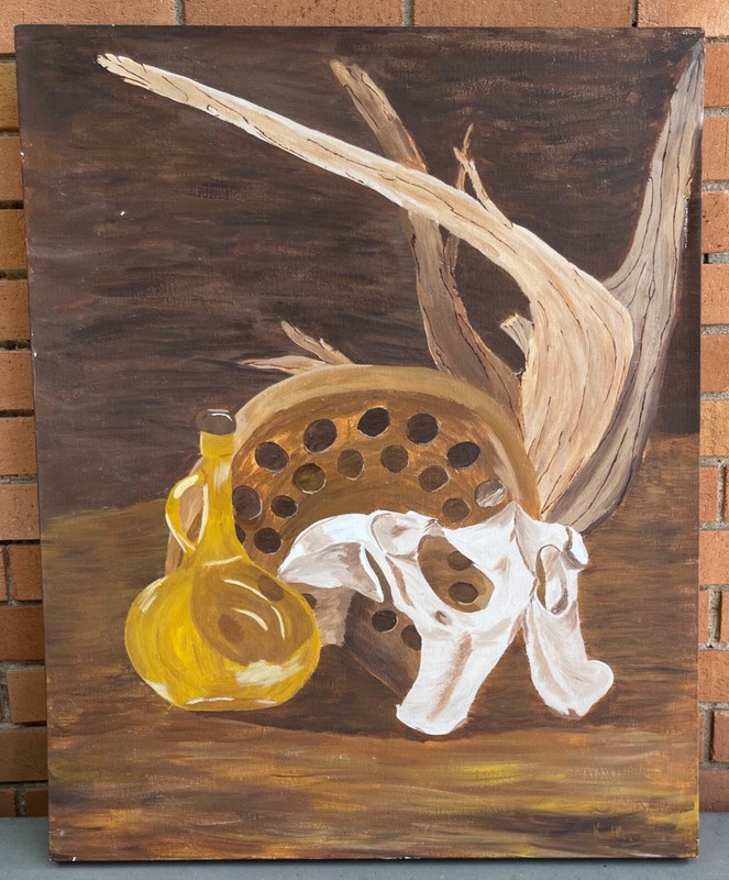 Vintage 1980s Western Still Life Oil Painting Modern Art Wall Hanging Kistler