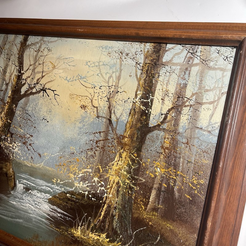 VTG Winter Woodland Landscape Oil Painting Framed By Roy Hamiton Size 18”x14.5” gallery