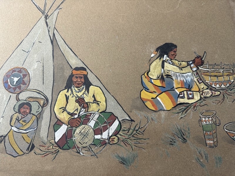 S. MORGAN BRYAN 4) Western Cowboys & Indians Horseback Paintings On Board Ink TX gallery