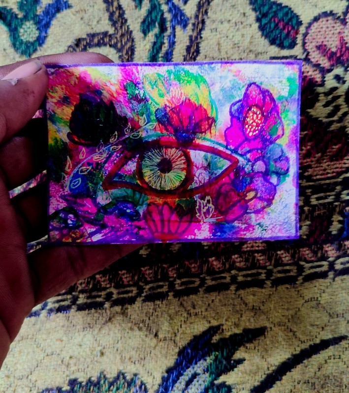 ORIGINAL HANDMADE ACRYLICS COLORS SMALL PAINTING ACEO/Flower eyes/DECO 3.5X2.5 gallery