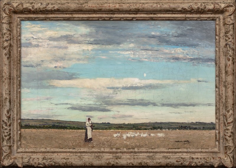 19th century Farm Landscape Goose Girl» William Page Atkinson WELLS (1872-1923)