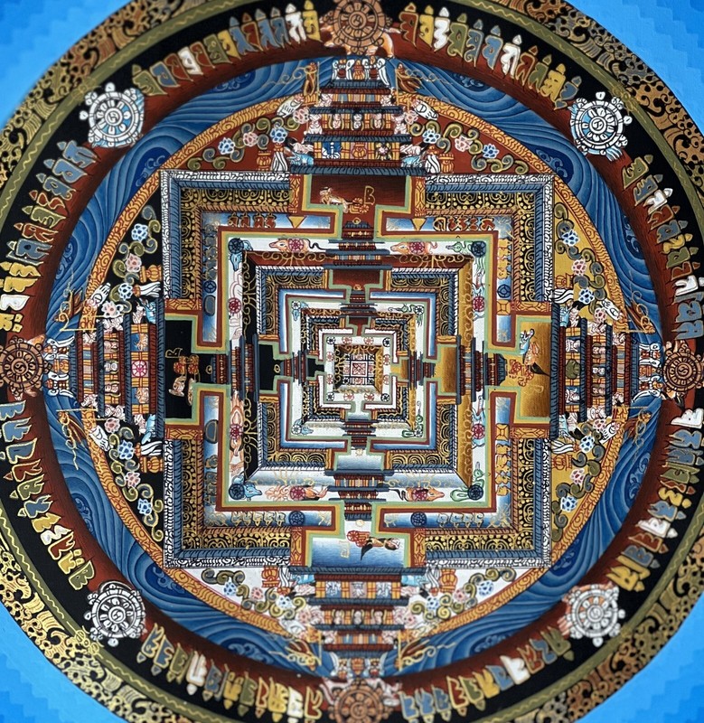 ORIGINAL HAND-PAINTED KALACHAKRA RAINBOW MANDALA TIBETAN THANGKA/THANKA PAINTING gallery
