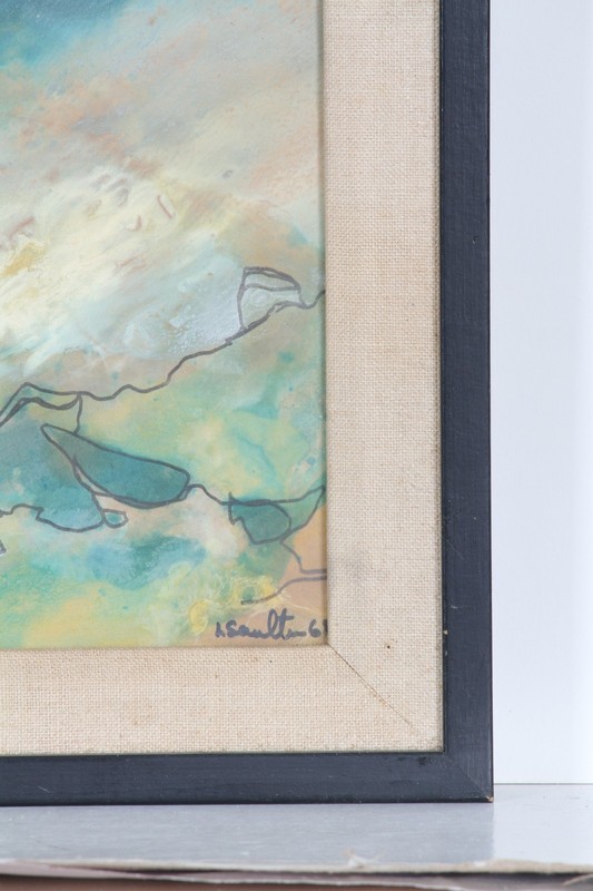 Leon Saulter Original Abstract Watercolor Painting Blue Ocean Sea Shore Art gallery
