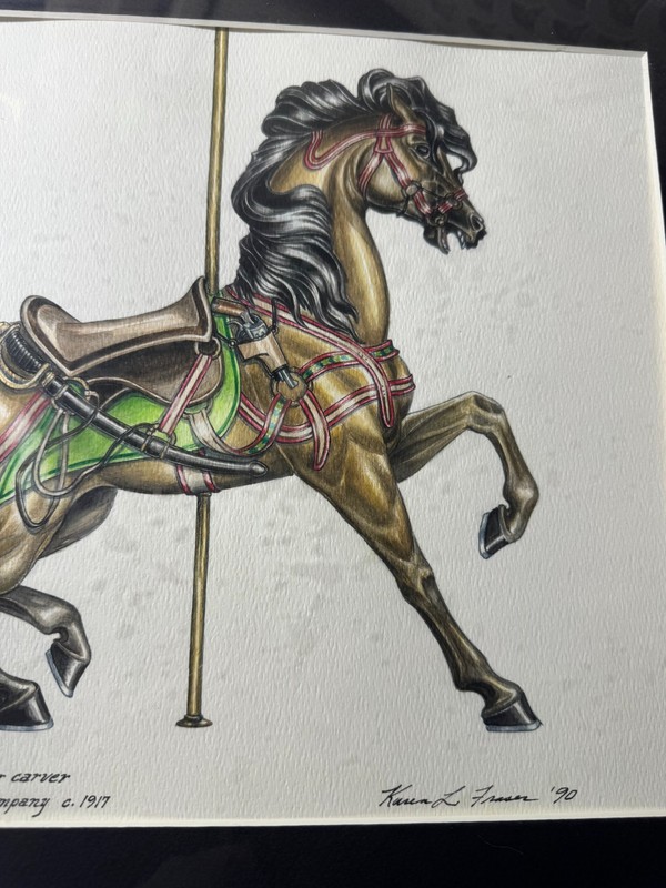 Superb Karen L Fraser "Carousel Horse" Watercolor Painting - Signed/Framed gallery