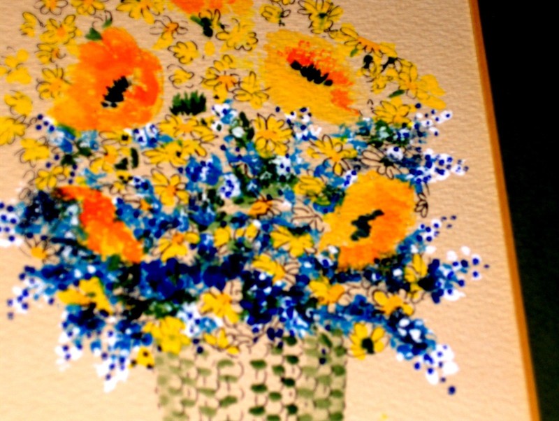 ORIGINAL Signed Rouse Bluebonnet Royal Bouquet Yellow TX Wild Flower Gouache Art gallery