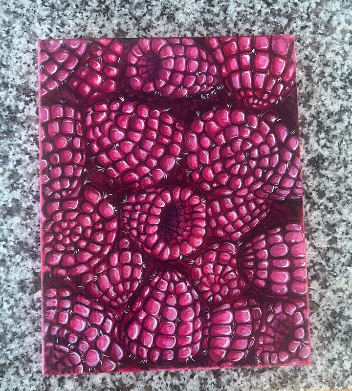 Original 8x10in Acrylic Painting on Box Canvas of Raspberries
