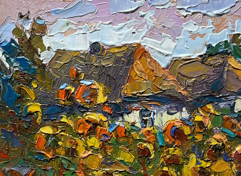 Oil Painting Cozy Village Life O. Ivanyuk Landscape Unframed Original nAAA3984 gallery