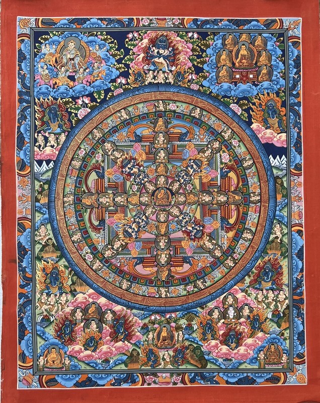 WHEEL OF LIFE BIG CIRCLE BHAVACHAKRA MANDALA ORIGINAL TIBETAN THANGKA PAINTING