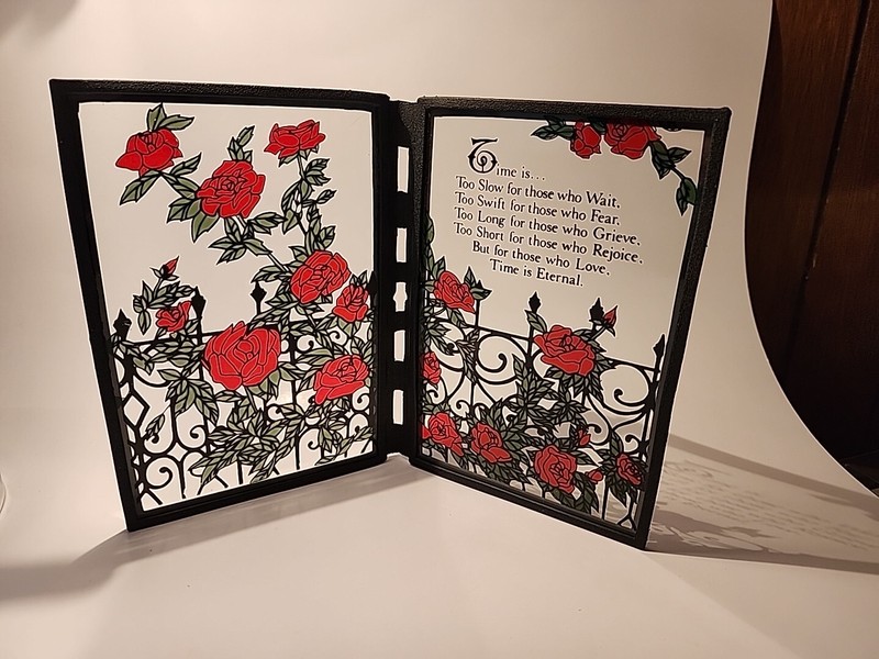 Poem Of TIME on Glass Rose Transfer Stain Glass Look Black Wrought-iron Red…