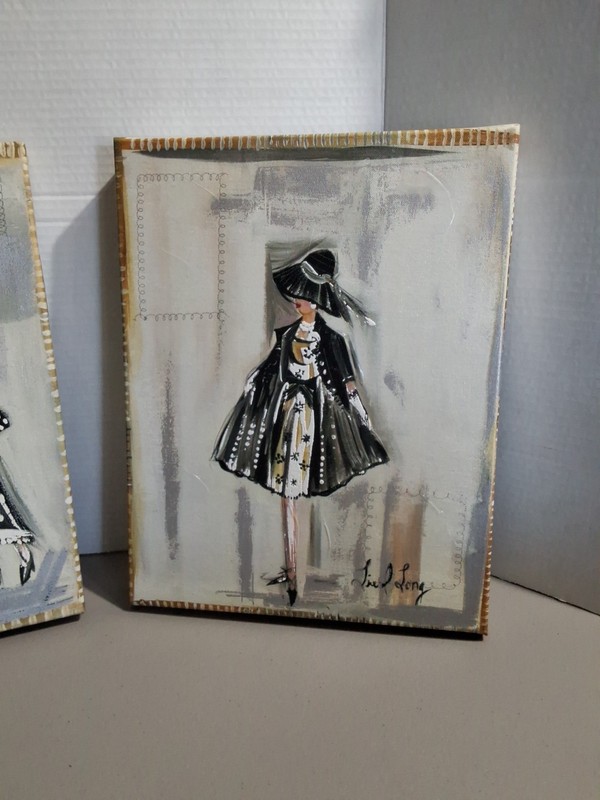 Liesl Long Mid-Century Collectable Set High Fashion Canvas Artwork Poodle Paris5 gallery