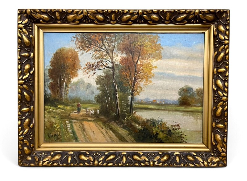 Shepherdess with Sheep by the Water, Oil on Canvas from the 1940s
