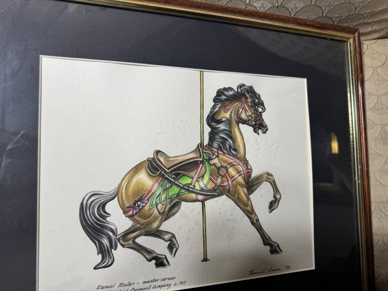 Superb Karen L Fraser "Carousel Horse" Watercolor Painting - Signed/Framed gallery