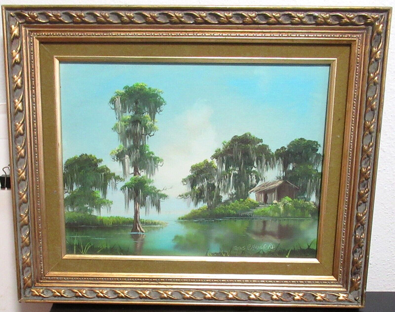 CHARLES R.HANDFORD LOUISIANA BAYOU ORIGINAL OIL ON CANVAS PAINTING 1975