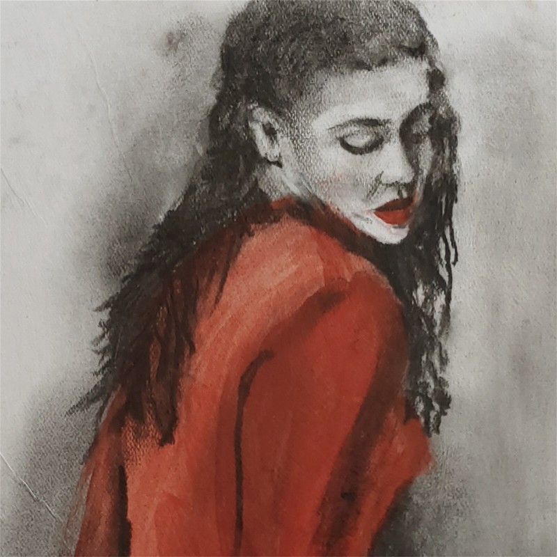 YARY DLUHOS City Woman Girl Female Figure Dog Walk Original Art Oil Painting gallery