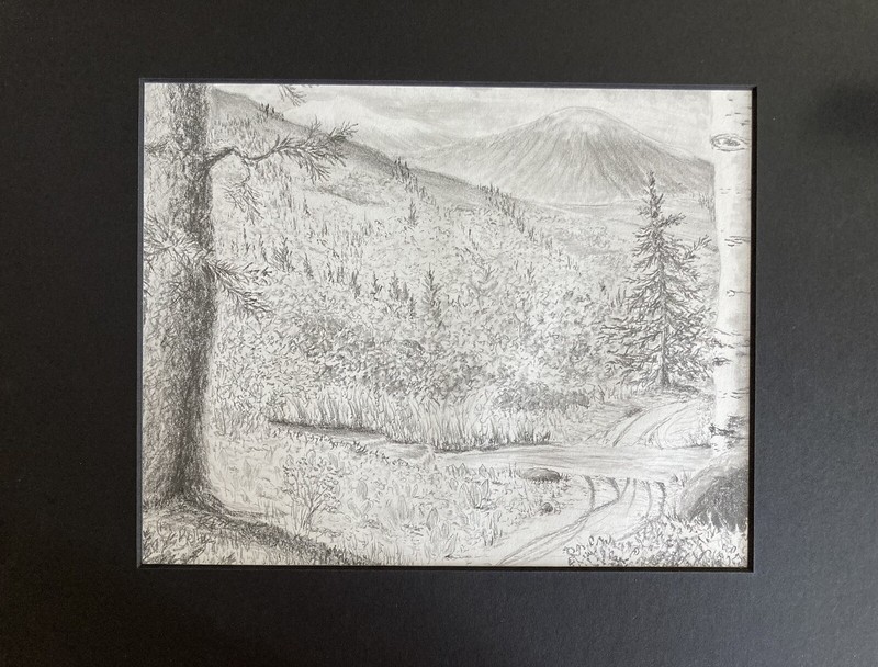 “Over The River” Original, graphite on paper, 7 1/2”x 9 1/2”, matted 11”x14”