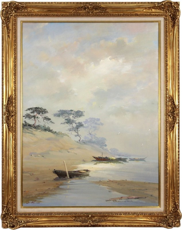 Kreits Oil Painting Seascape Boats Large Original Soviet Latvian Art Framed