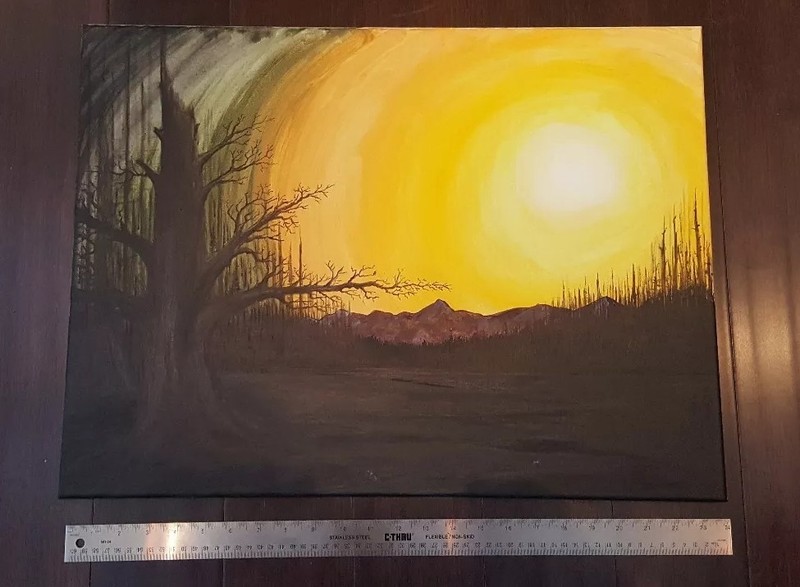 Original Painting Ghost Tree Sunrise Alaska Acrylic Canvas 36-Inches x 18-Inches