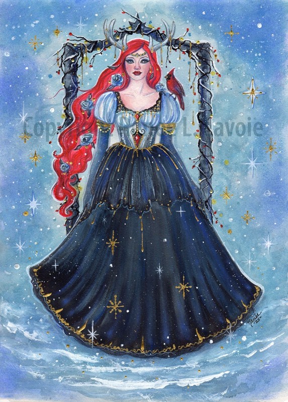 Winter elegance twinkling stars watercolor and ink original 10×14 RENEE L LAVOIE
