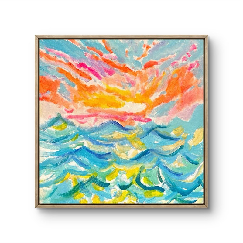 14×14 “Waves Sunset” Neo-Expression Impressionism Unique Colorful Abstract Art