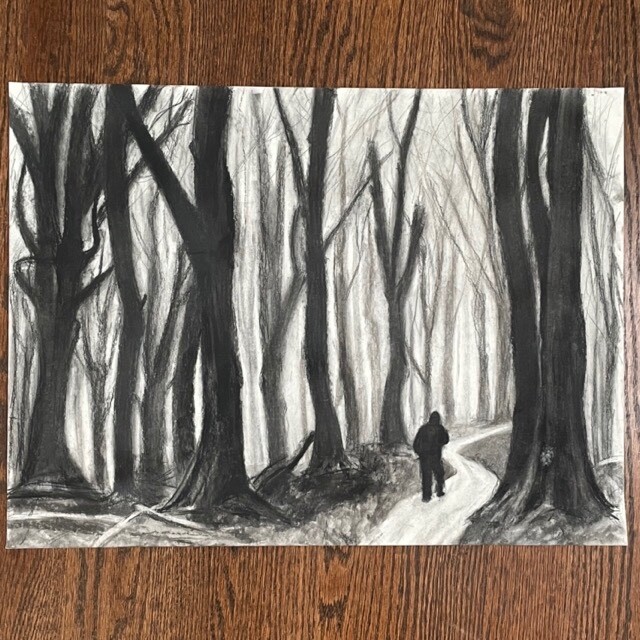 Original Landscape Drawing: Charcoal on paper, 18″ x 24″