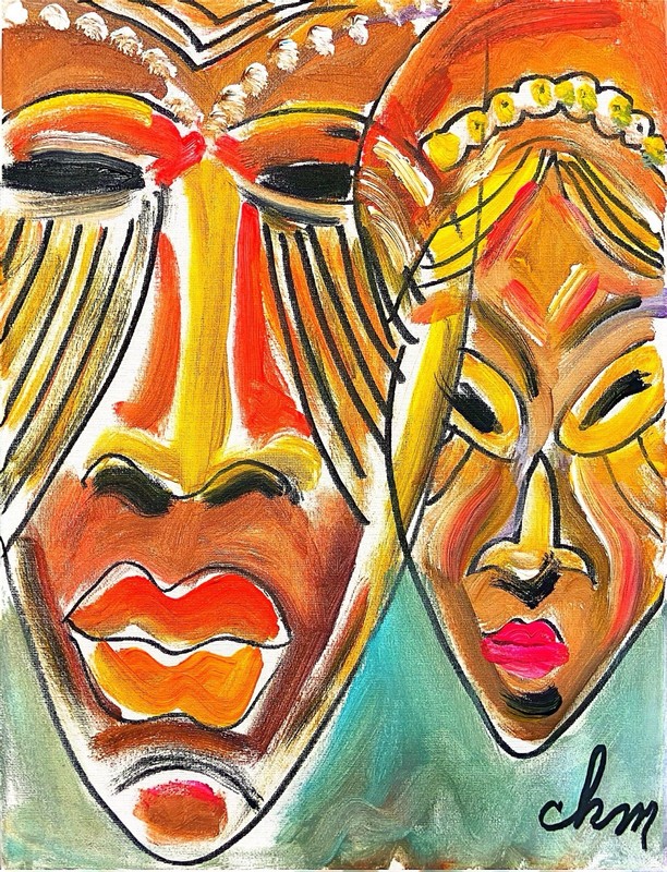 12 X 16 “Masques” Surrealism Expressionism Colorful Original Unique Art gallery