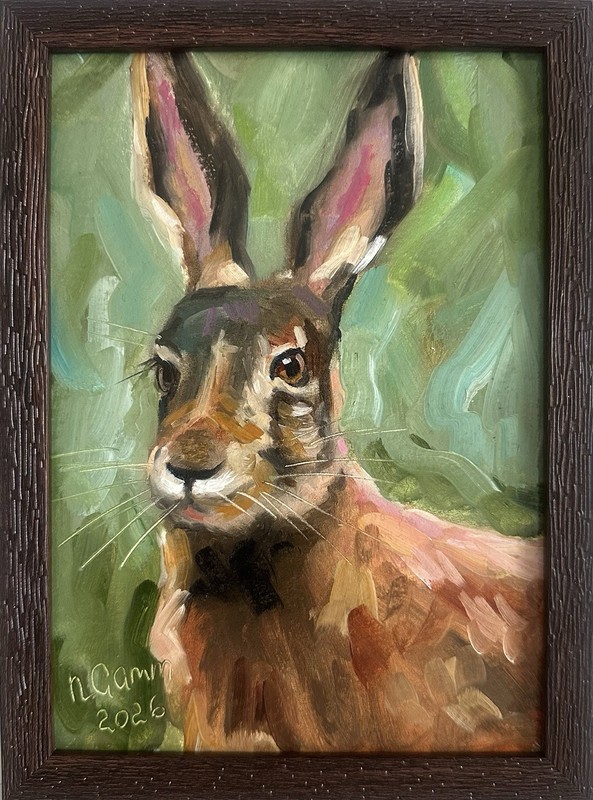 original oil painting Hare 15х21cm Wall Art Semi-Abstract Handmade Gift Framed