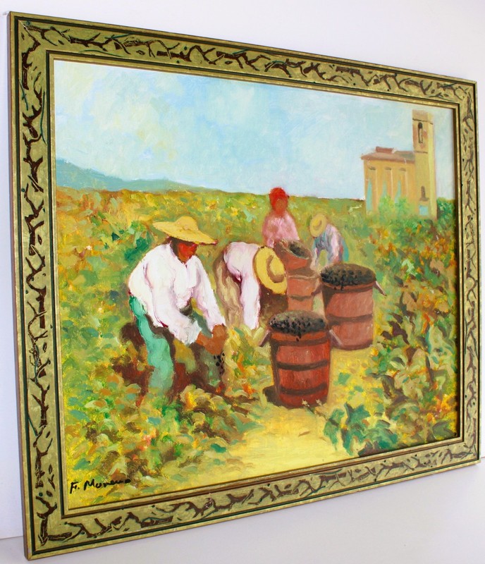 OIL PAINTING ON BOARD SIGNED F MORENO MODERN IMPRESSIONISM FIGURATIVO HARVEST gallery