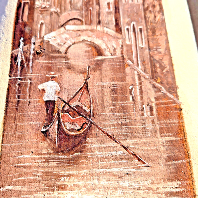 Vintage Rossi Signed Oil Painting Venice Italy Canal Gondola Canvas Art Impasto