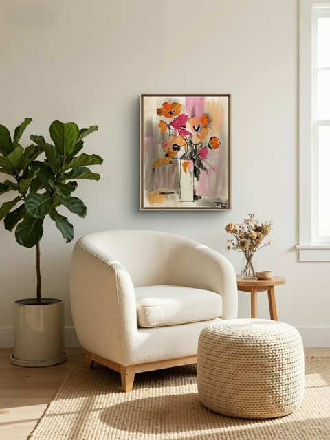 Original Modern Abstract Expressionist Flowers 14x11 Canvas Signed gallery