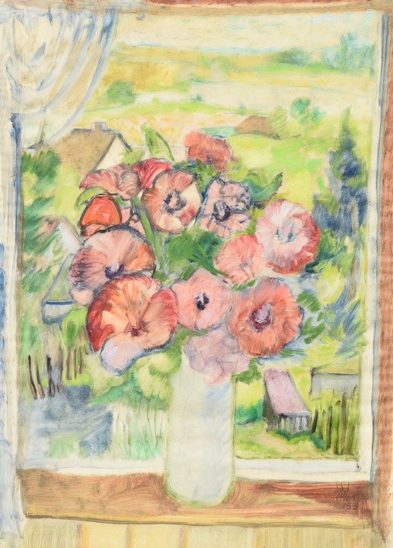 Walter Gutbrod 1908-1998 Ludwigsburg / Öl 1984 Stillleben Blumen am Fenster