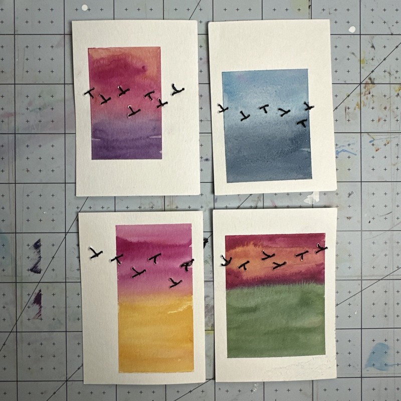 ACEO Original Art Card – Embroidered Birds – 1K to OK #113 gallery