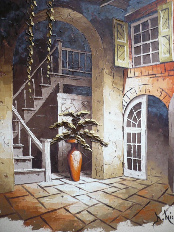 D. NICK, DICK NICK NEW ORLEANS VINTAGE OIL COURTYARD FRENCH QUARTER SIGNED OIL gallery